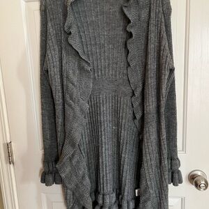 Gray Ruffled Knit Cardigan